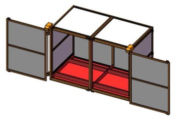 Design model of the Prototype 1 dual-pallet modular chamber with both doors open