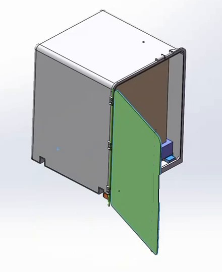 Design model of the Prototype 2 single-piece chamber with the door open