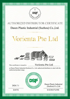 Authorised Distributor Certificate issued by Dasen to Vorienta Pte Ltd