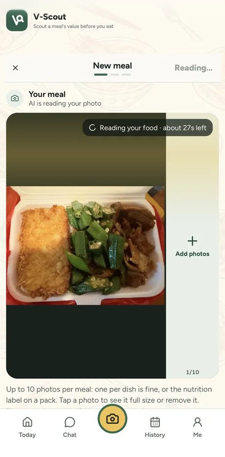 V-Scout screen: Point the camera at your meal